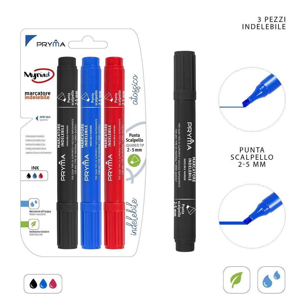 Marcador permanente 2-5mm 3pz en negro, azul y rojo para escritura