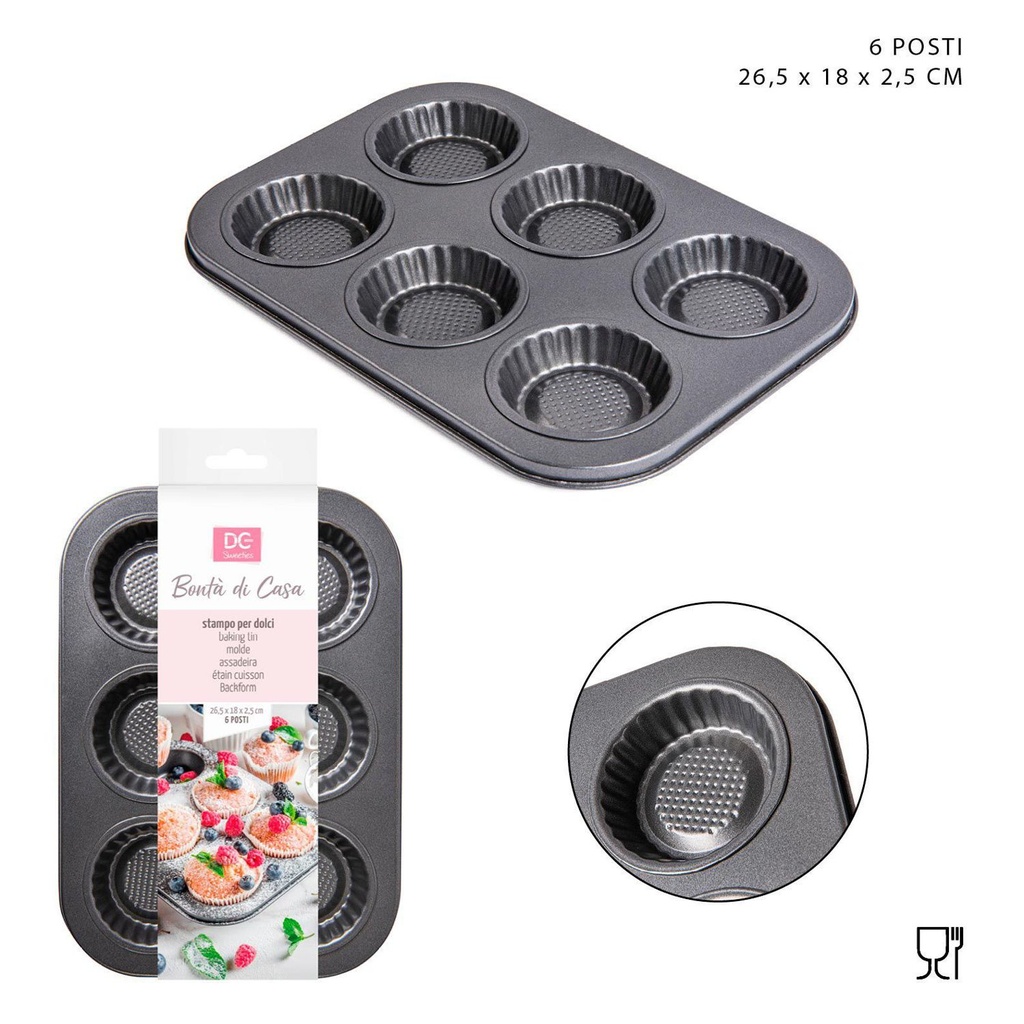 Bandeja para hornear mini tartas de 6 cavidades 26.5x18.5x1.8cm