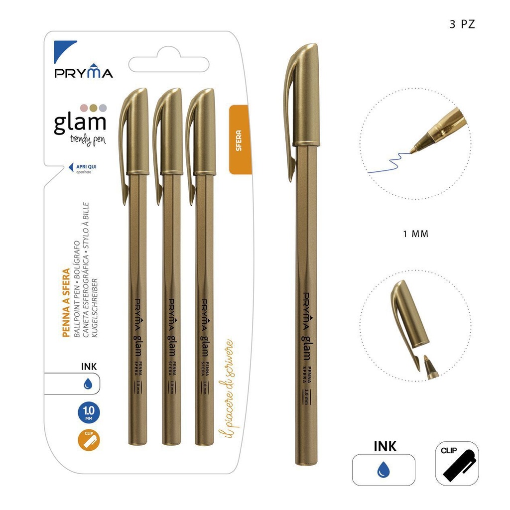 Bolígrafo con tapa - Oro 3 piezas azul - Herramientas de escritura