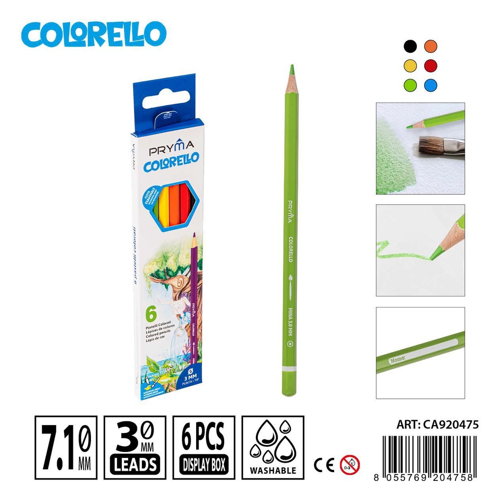 Lápices de color acuarelables 6pz - Materiales para manualidades