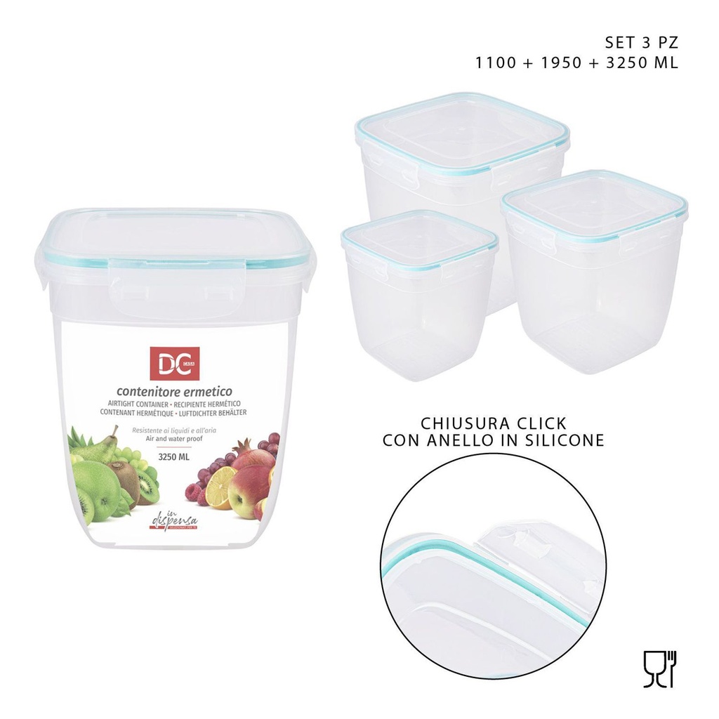 Recipiente profundo de vidrio 1100+1950+3250ml 3 piezas para cocina