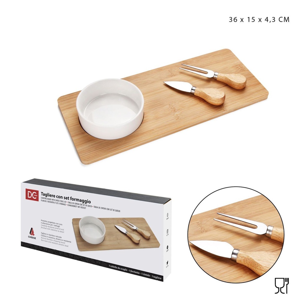 Set de tabla y cuchillo para queso 36x15x4.3cm