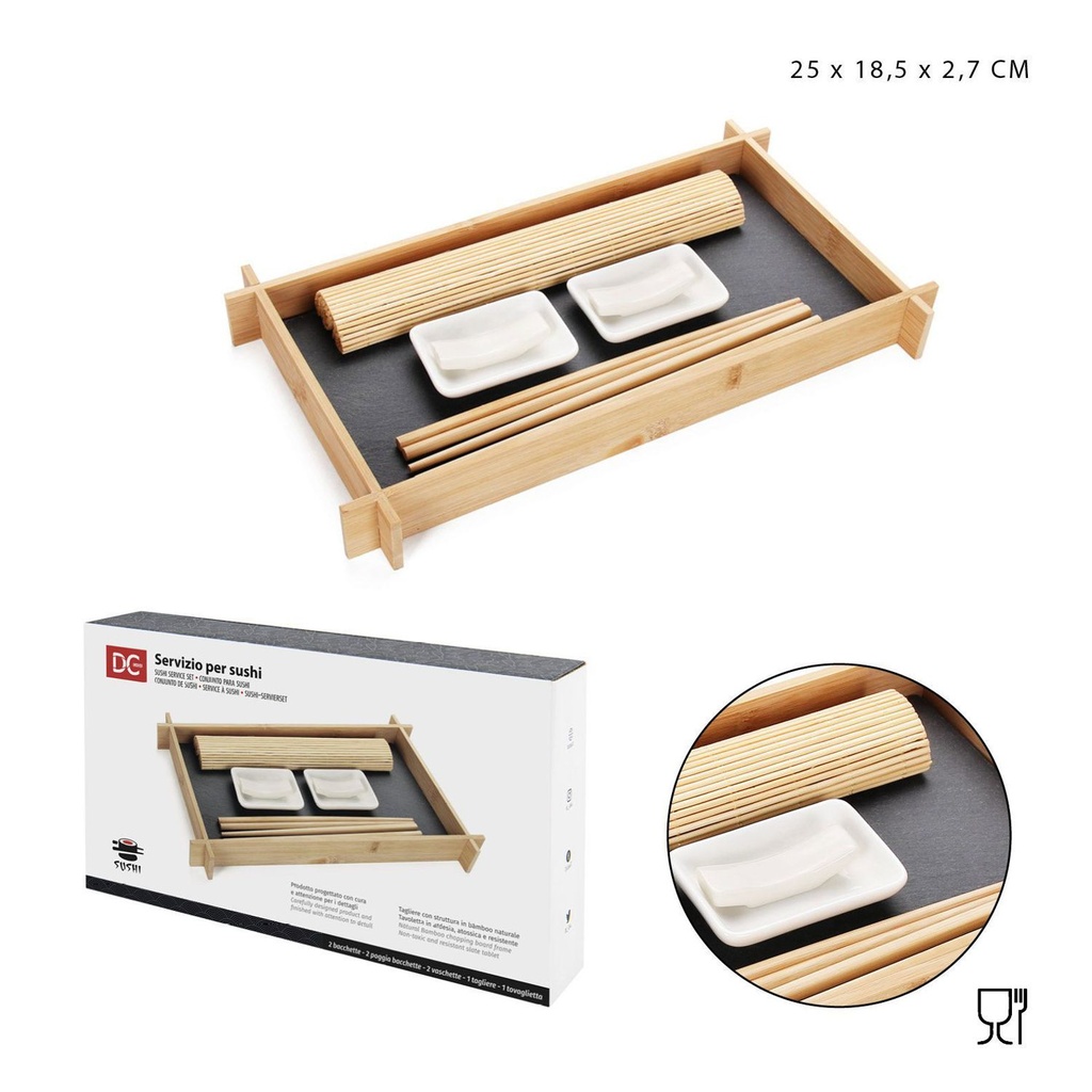 Kit de accesorios para sushi 34.5x19.5x3.5cm 7 piezas para cocina japonesa