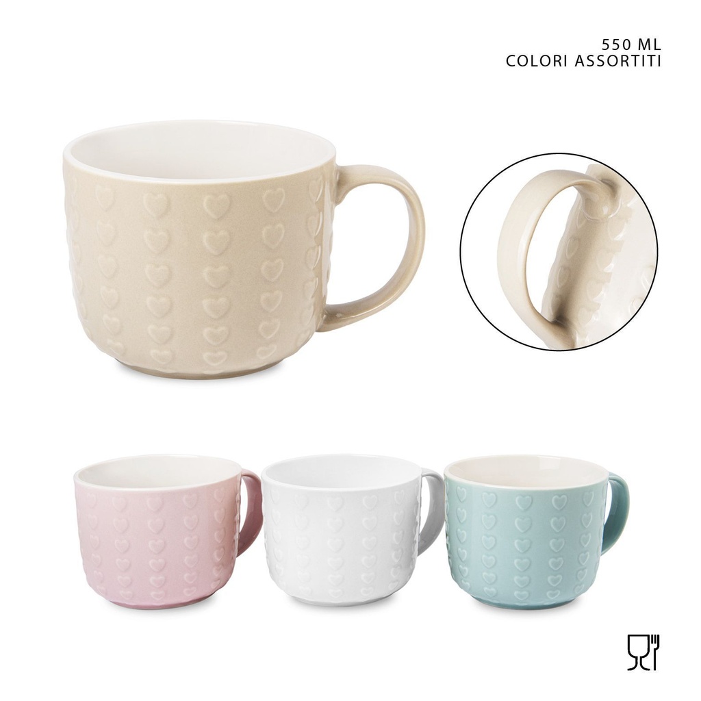 Taza de desayuno de porcelana 550ml con diseño de corazones