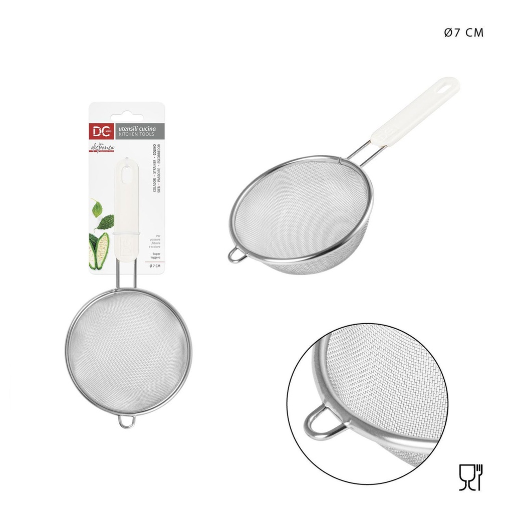 Colador redondo de acero con mango 7cm para cocina