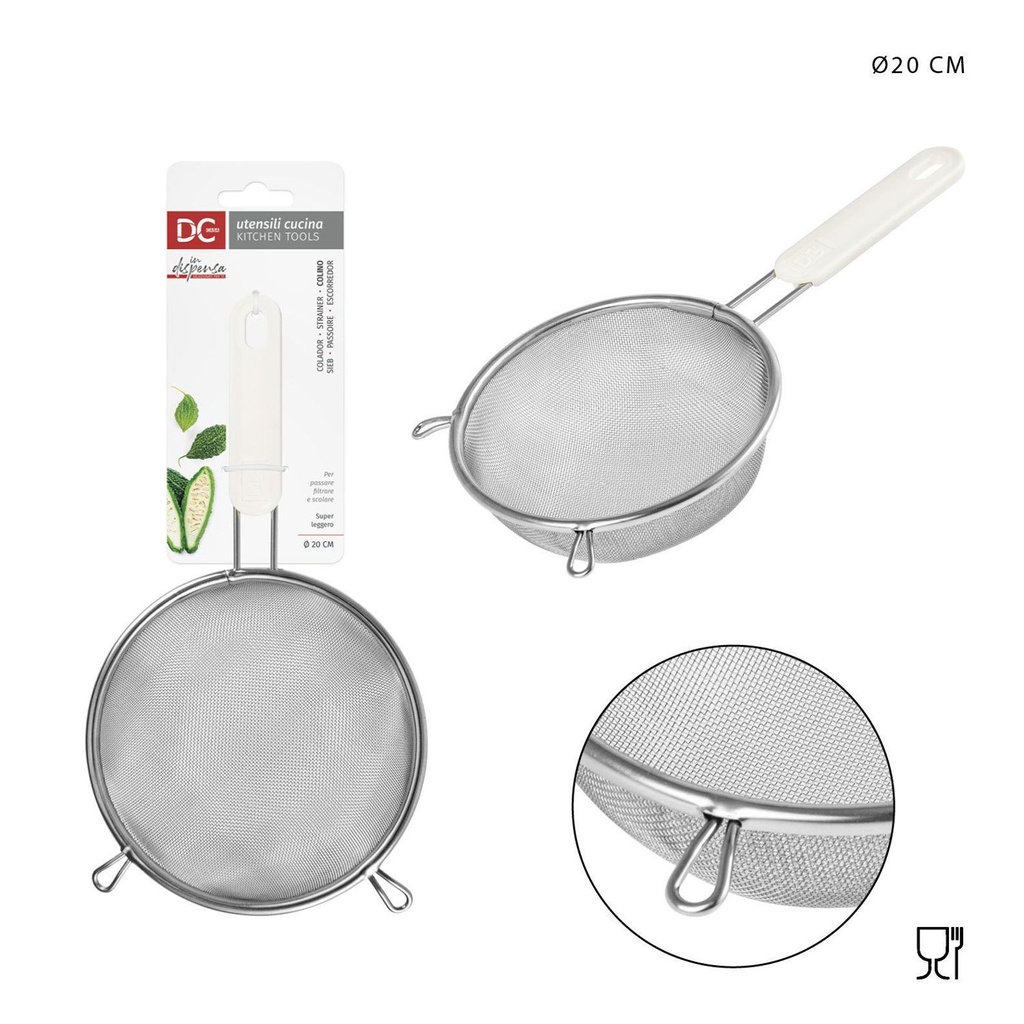 Colador redondo de acero con mango 20 cm - Utensilios de cocina