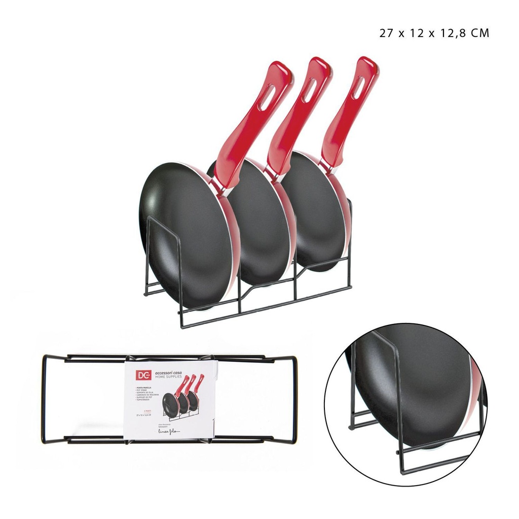 Soporte para ollas 3P 27x12x12.8cm negro para cocina