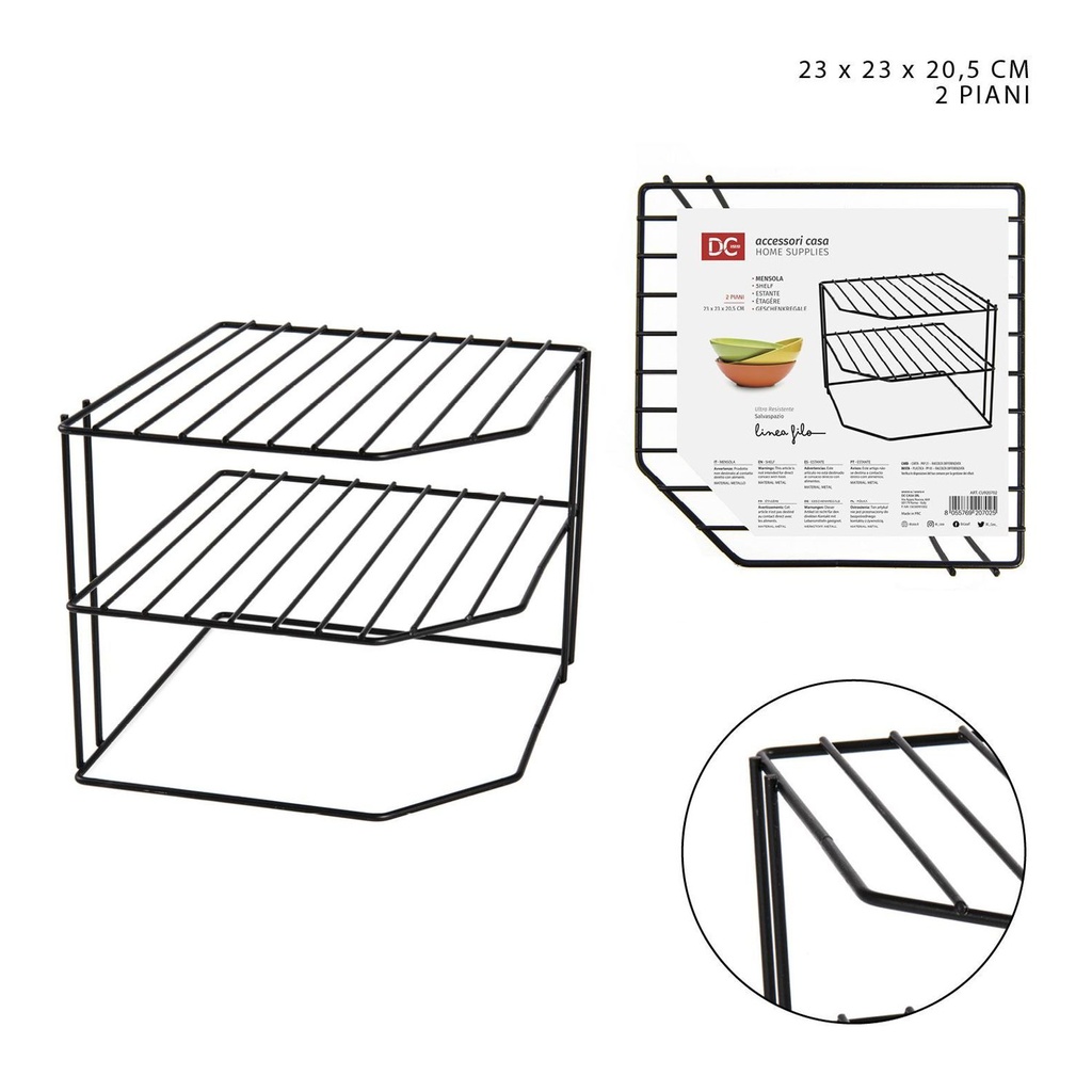Estante angular de hierro de 2 niveles 23x23x20.5 cm - Organización de cocina