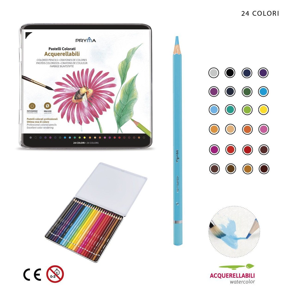 Lápices de colores acuarelables 24pz para dibujo y arte