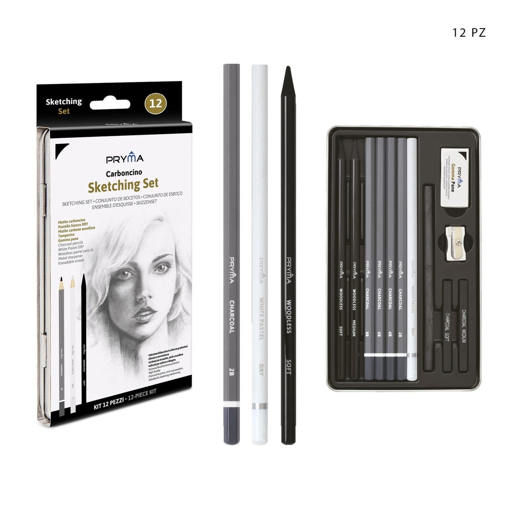 Set de bocetos carboncillo 9 piezas para artistas y estudiantes