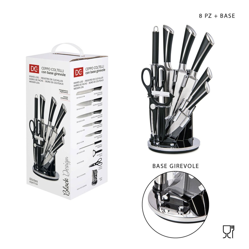  set de cuchillos Black Design 8 piezas con base giratoria - Utensilios de cocina