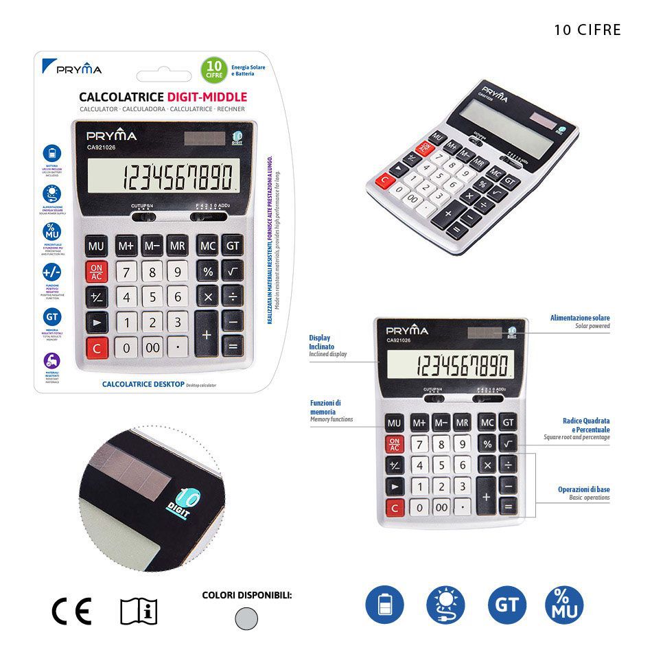 Calculadora de 10 dígitos 170x122x35mm energía solar para oficina