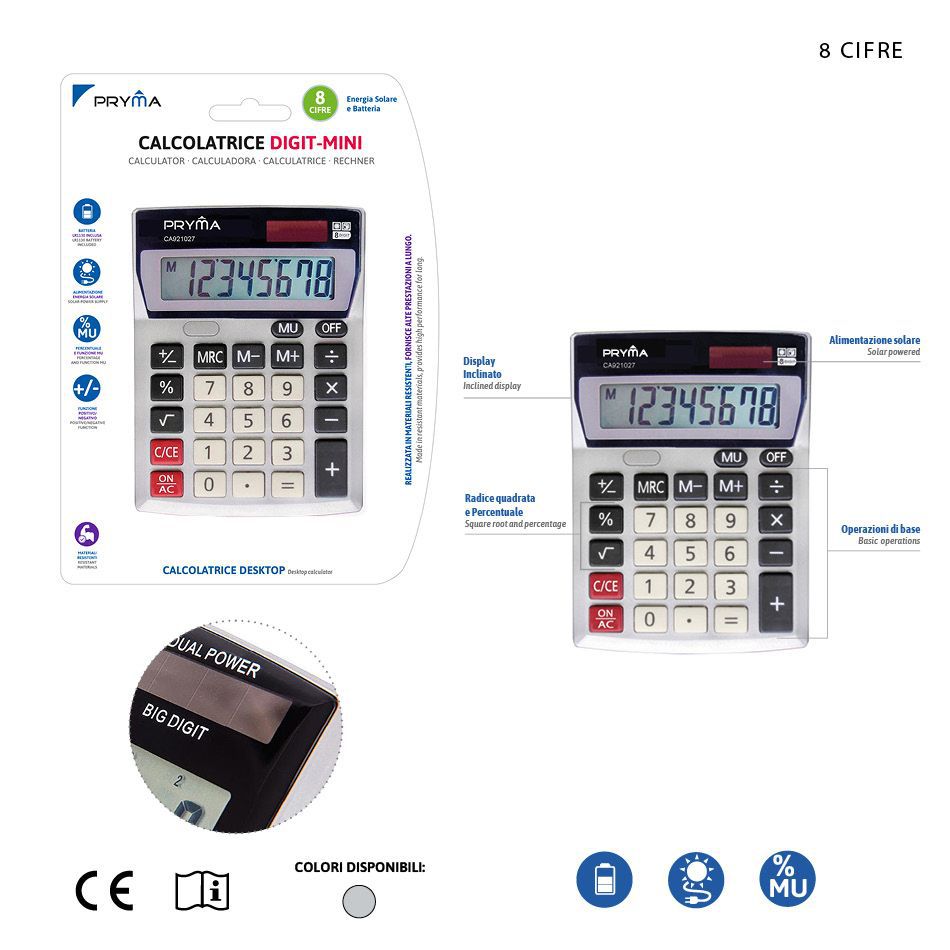 Calculadora de 8 dígitos 138x104x31mm con energía solar