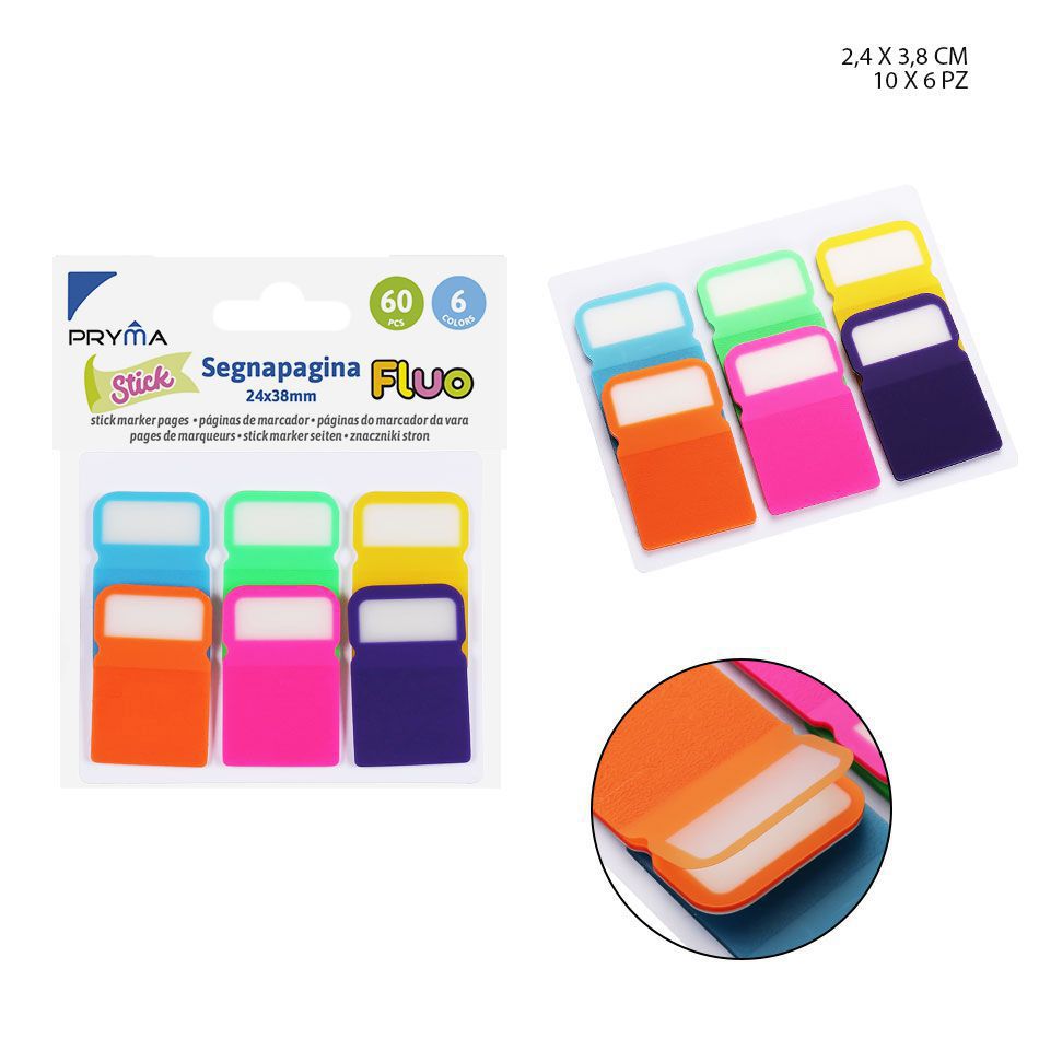 Marcador de página fluorescente 24x38mm 60 hojas 6pcs para oficina