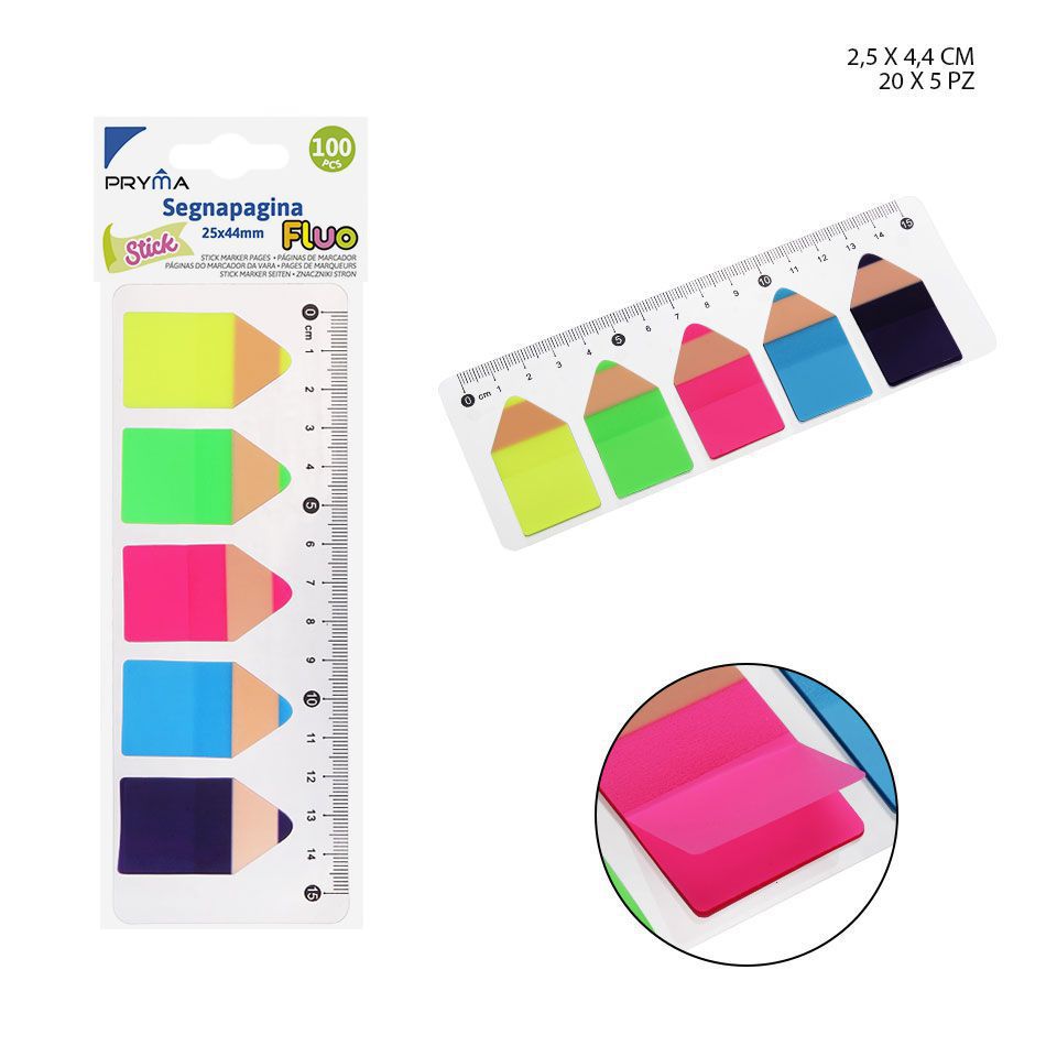 Marcador de página 25x44 mm 100 unidades 5 piezas fluorescente - Notas adhesivas