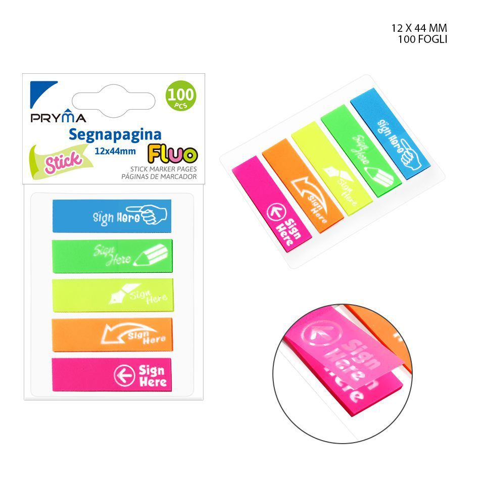Marcador de página fluorescente 12x44mm 100 hojas 5pcs