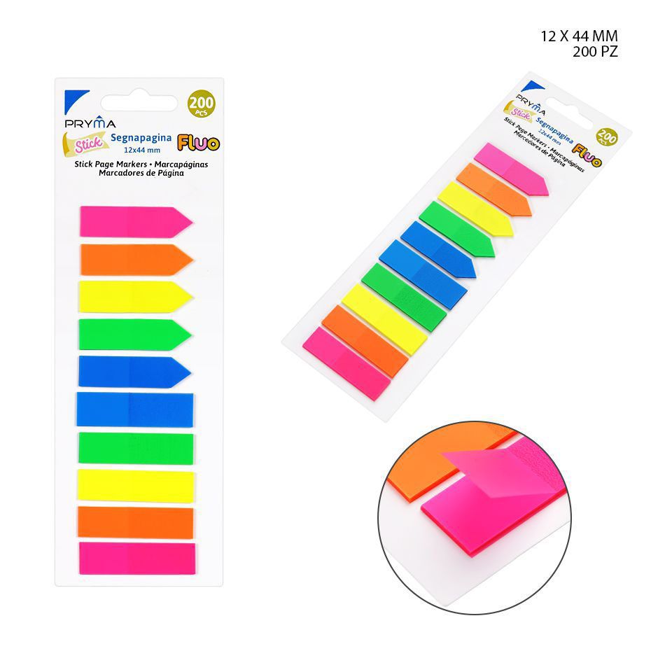 Marcador de página fluorescente 12x44mm 200ff 10pz para oficina y estudio