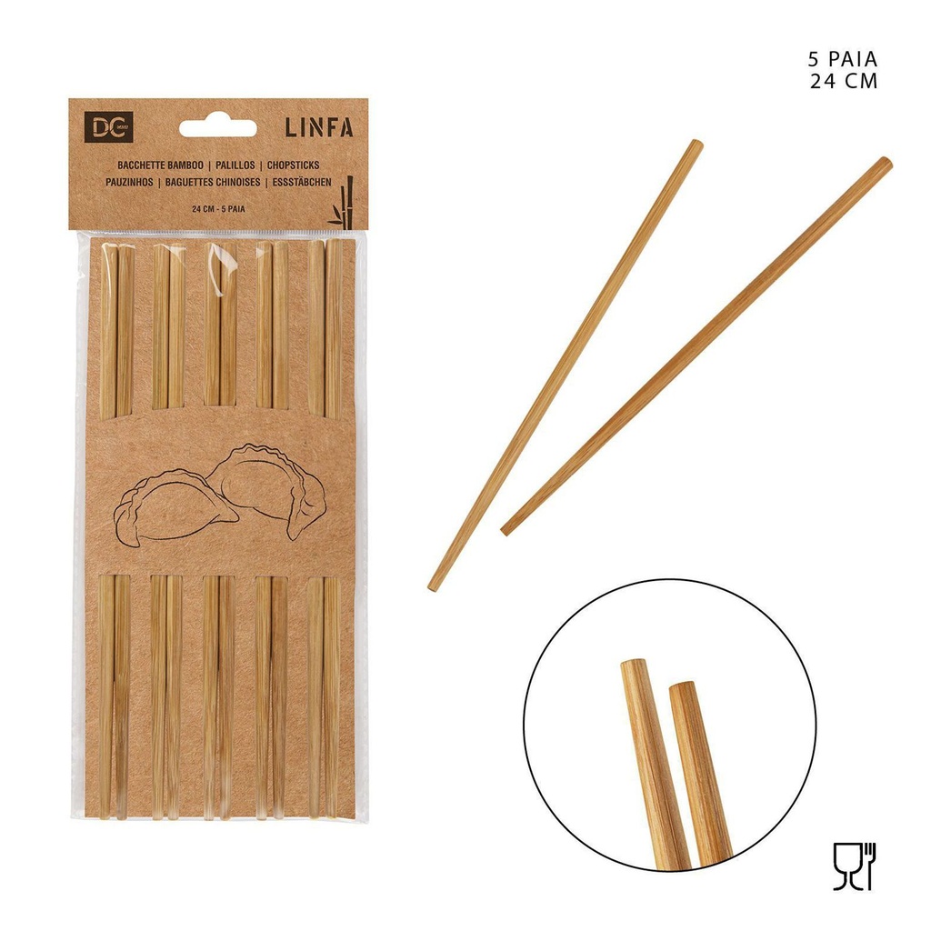 Palillos de bambú carbonizados 24cm 5 pares para cocina