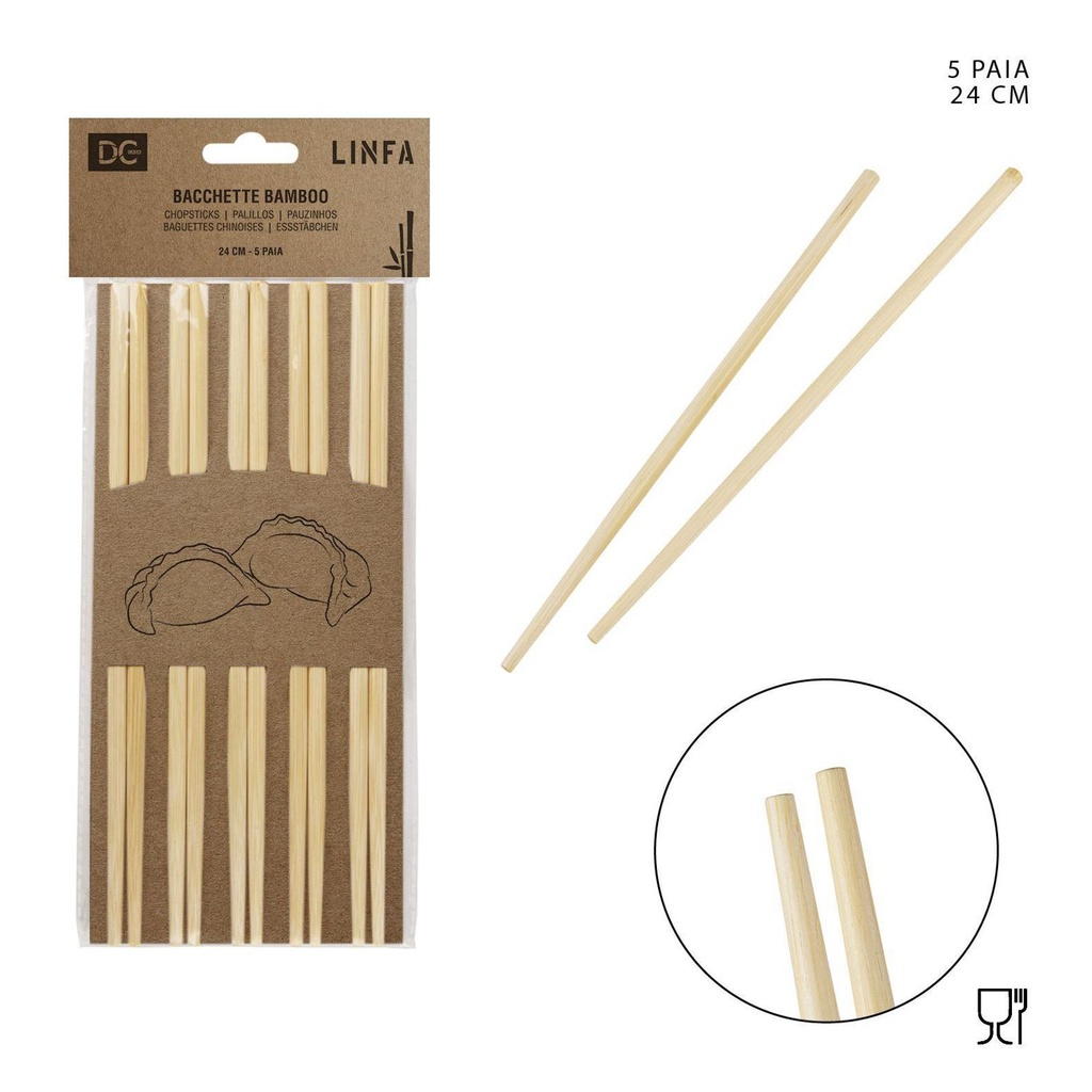 Palillos de bambú natural 24cm 5 pares para cocina