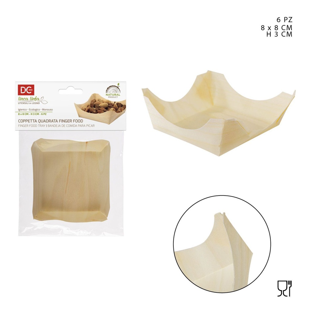 Bandeja de aperitivos de madera 8x3 cm 6PZ - Accesorios de cocina y bandejas