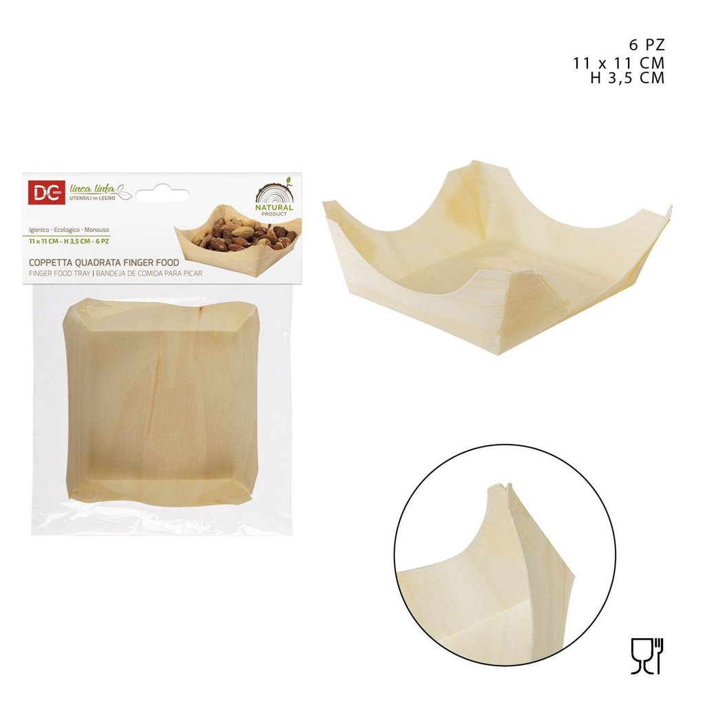 Bandeja de aperitivos de madera 11x3.5 cm 6PZ - Accesorios de cocina y bandejas