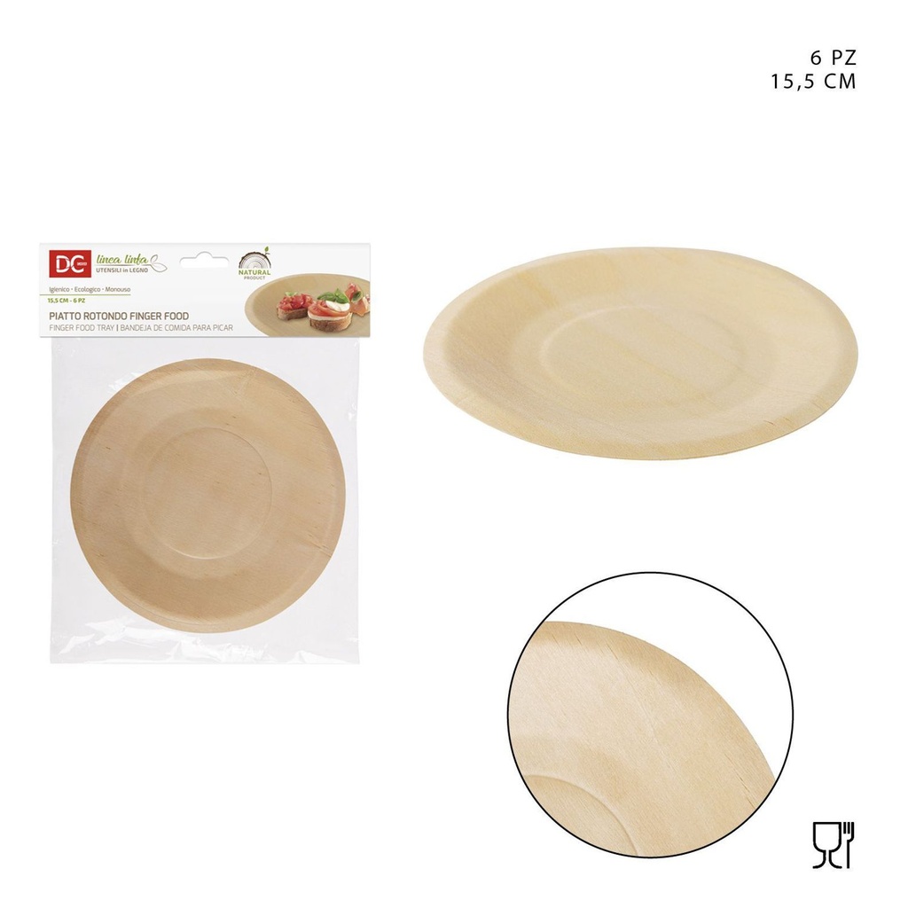 Bandeja de madera para aperitivos 15.5cm 6pcs para servir