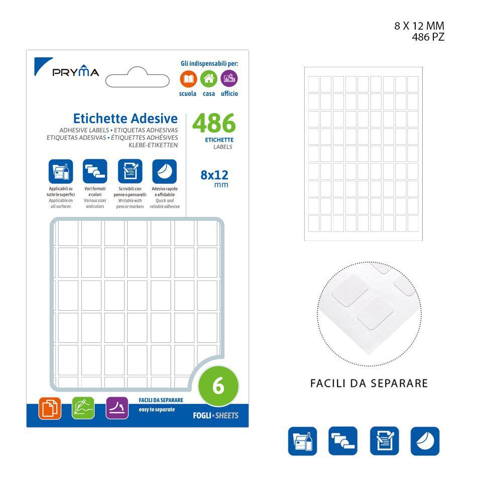 Etiqueta adhesiva rectangular blanca 0.8x1.2 cm 81 pcs - Papelería y etiquetas