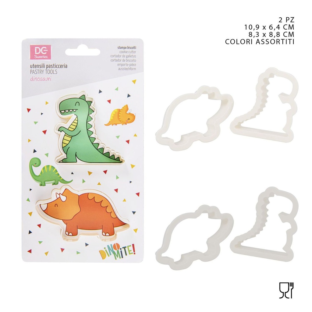 Set molde dinosaurios plástico 10.9x6.4-8.3x8.8cm 2pz, repostería