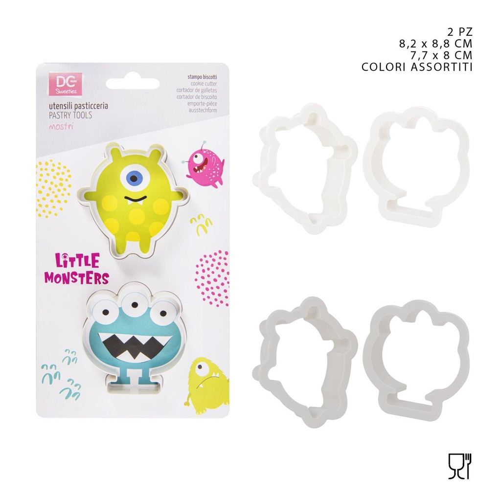 Set molde monstruos plástico 8.2x8.8-7.7x8cm 2pz para repostería