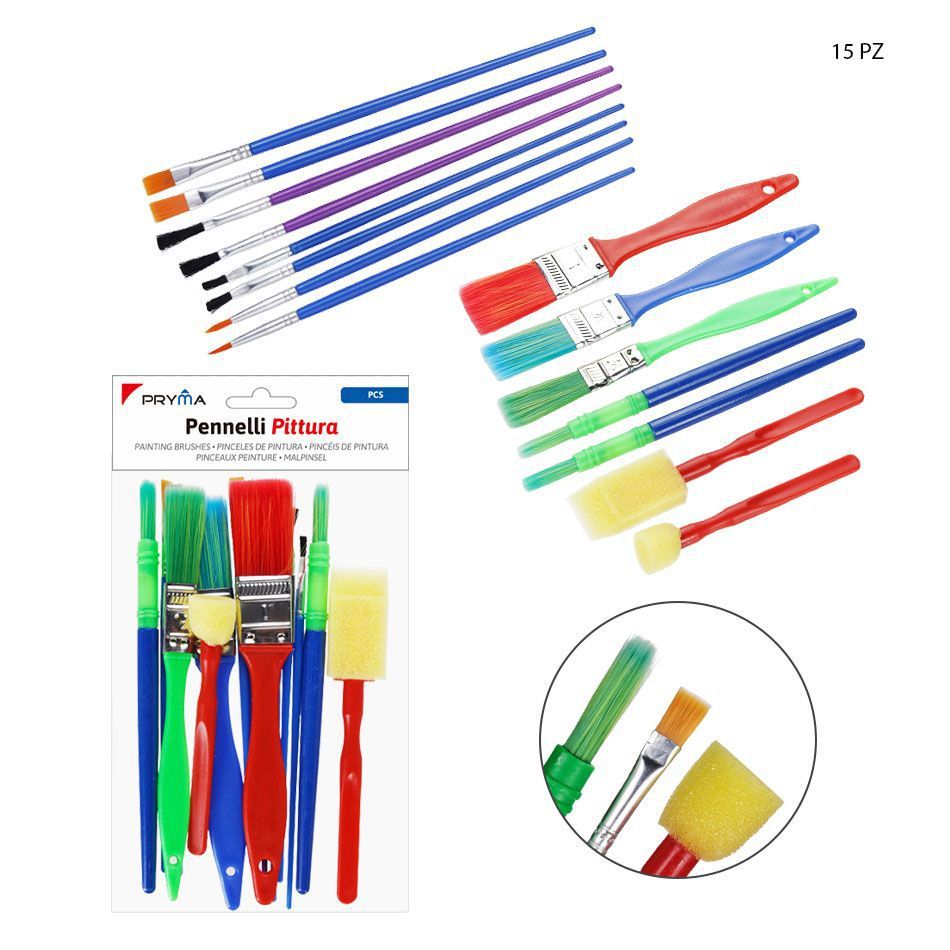 Juego de pinceles de plástico 15 piezas - Artículos de arte