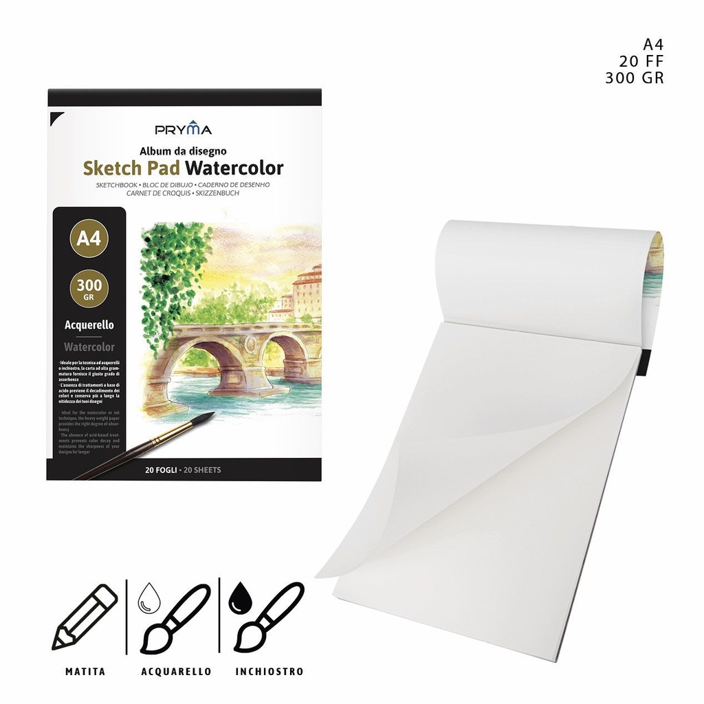 Cuaderno para acuarela A4 20 páginas 300g