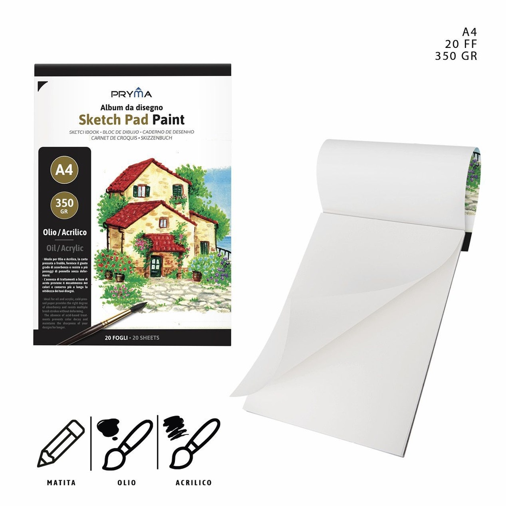 Caderno de bocetos para pintura acrílica/óleo A4 20 páginas 350 g - Útiles de arte