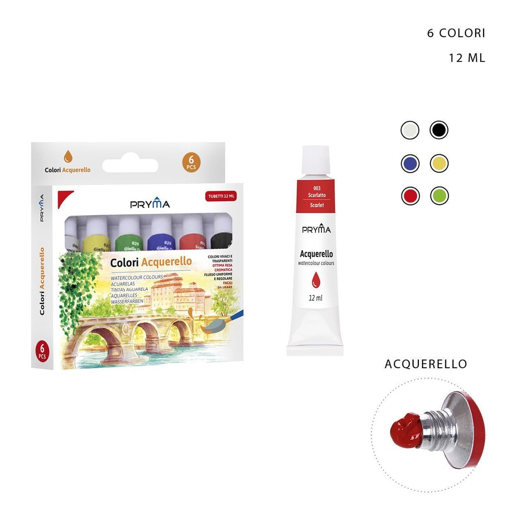 Pintura de acuarela 12ml 6pz - Material artístico