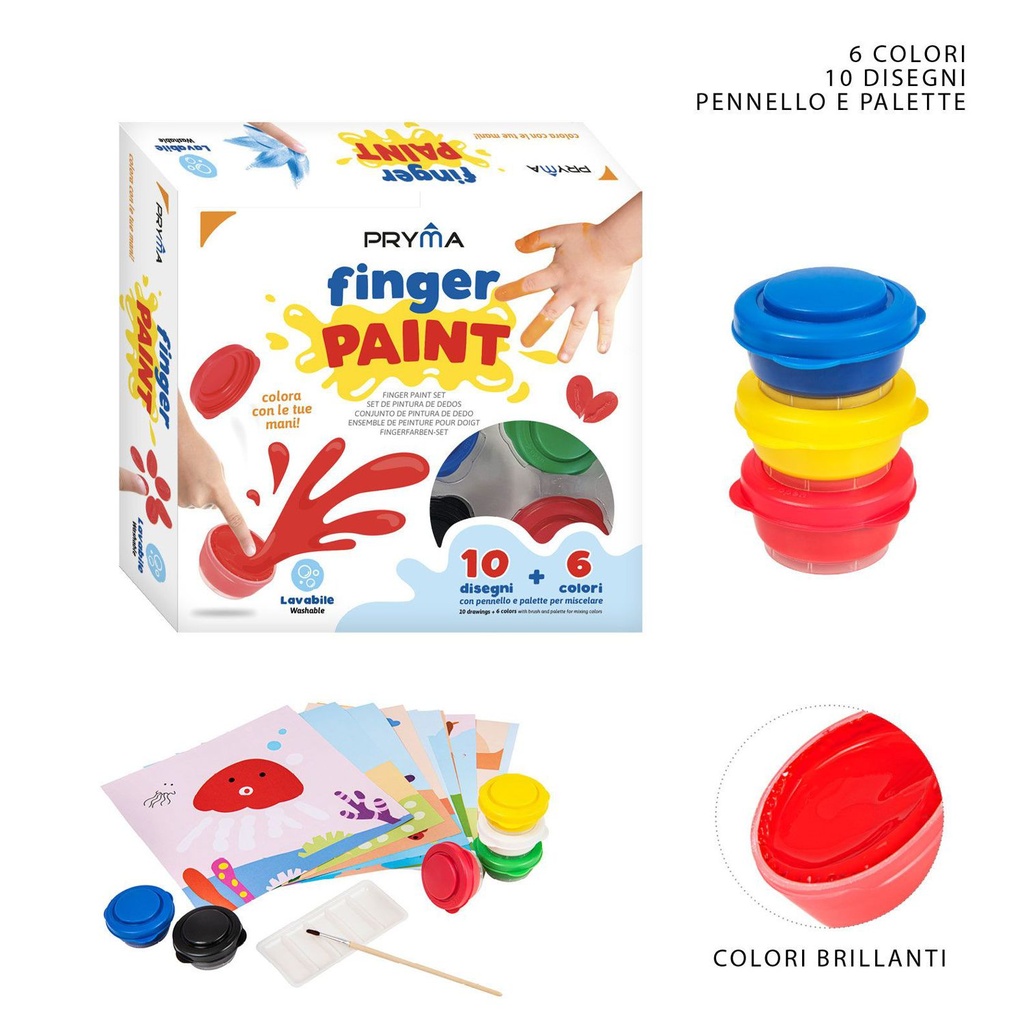 Pintura de dedos 6pz + 10 dibujos para niños