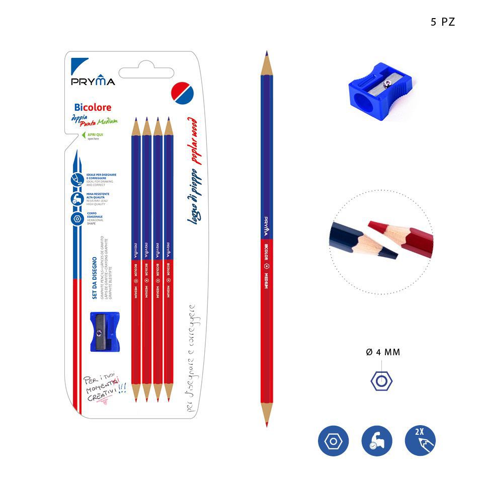 Lápiz bicolor 4pz con sacapuntas para dibujo y escritura