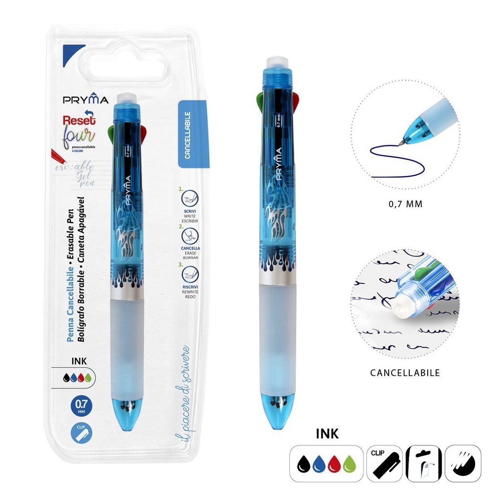 Bolígrafo borrable 4 colores 0.7 mm azul - Útiles de escritura