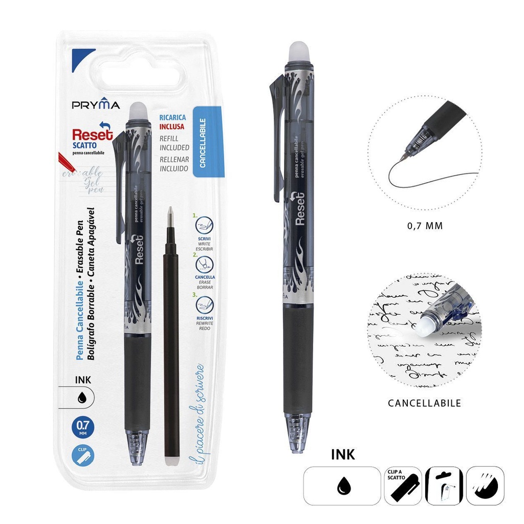 Bolígrafo borrable 0.7mm con recambio negro para escritura