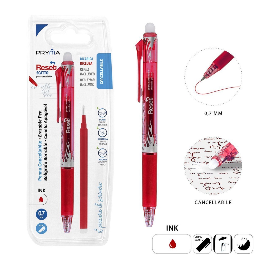 Bolígrafo borrable 0.7mm con recambio rojo para escritura