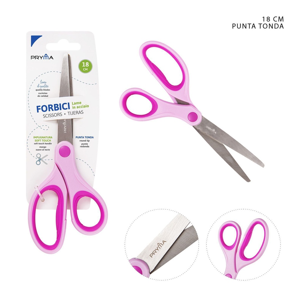 Tijeras soft touch bicolor cabeza redonda 18CM - Accesorios de papelería