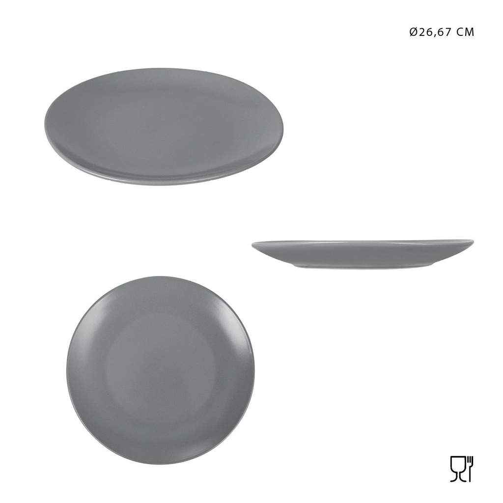 Plato plano de cerámica gris 26.67cm L/Matt para servicio de mesa