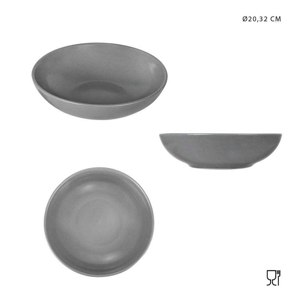 Plato hondo gris 20,32 cm - Cerámica 