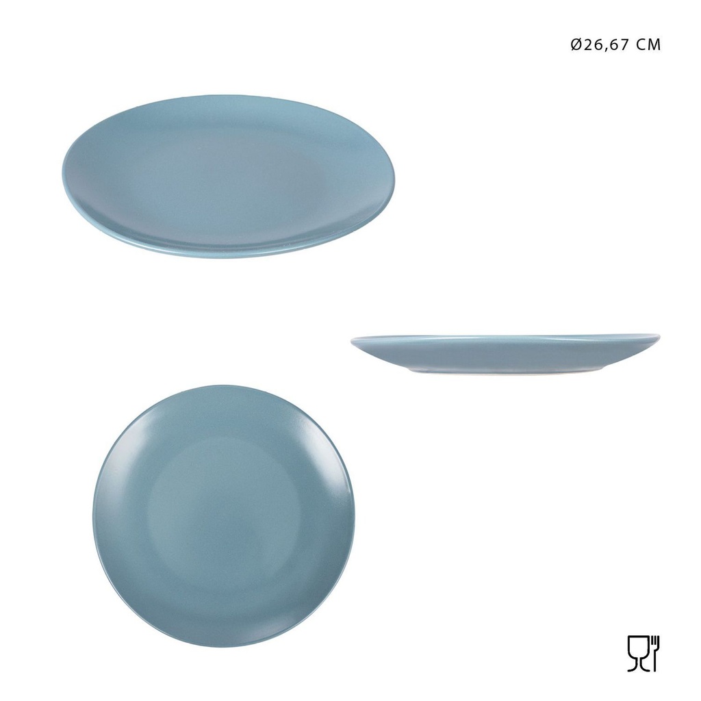 Plato plano cerámica azul 26.67cm cocina