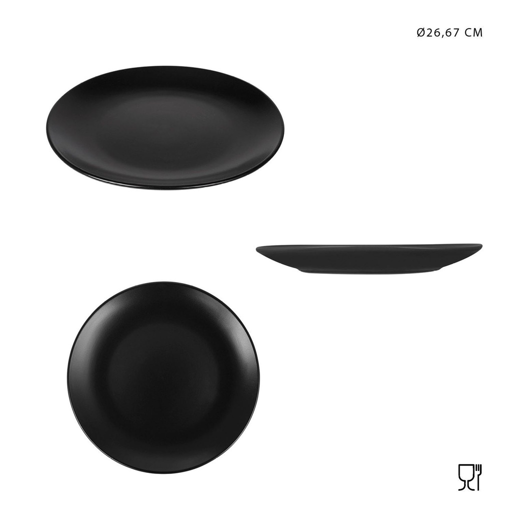 Plato plano 26.67cm negro mate para cocina