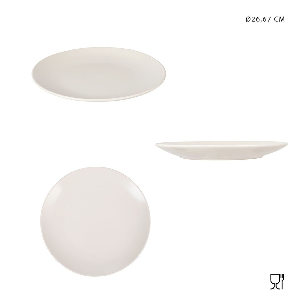 Plato plano de cerámica beige 26.67cm para mesa