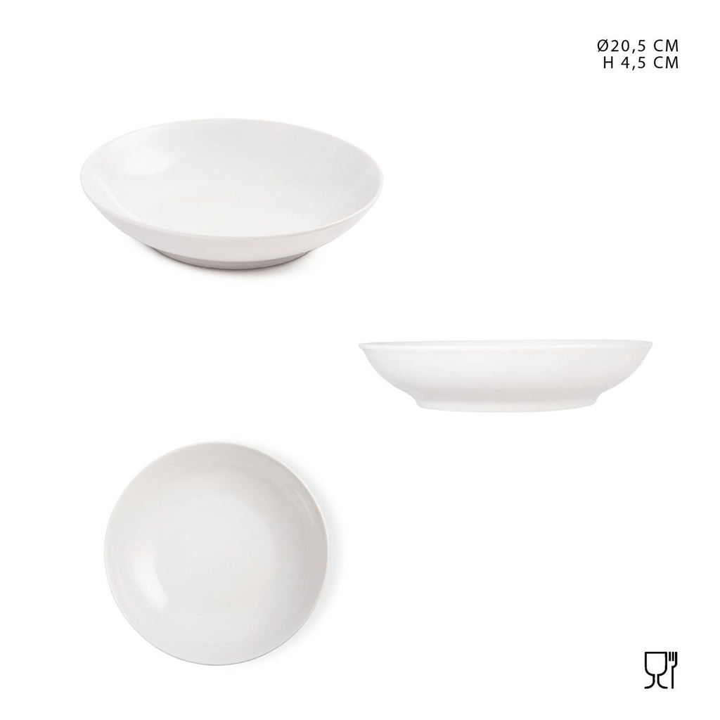 Plato hondo de porcelana 20.5cm blanco para comer