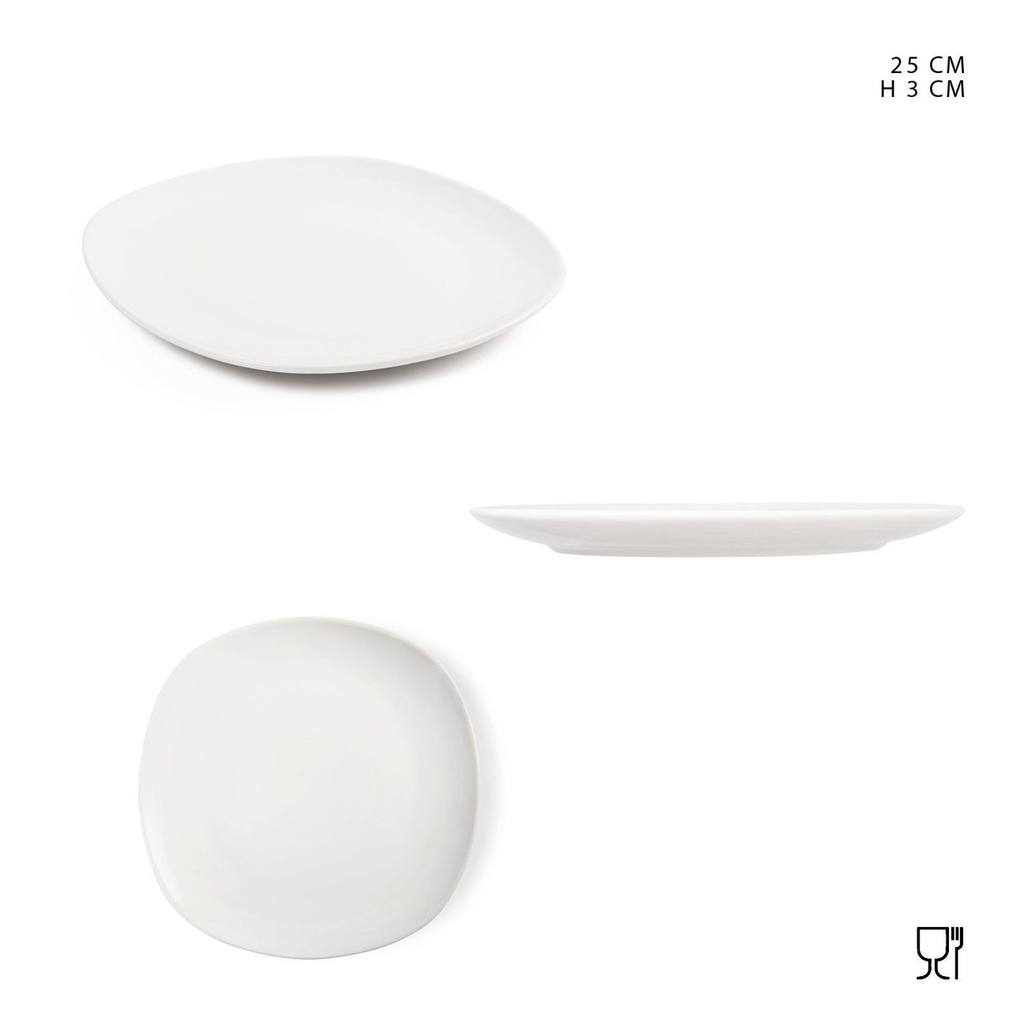 Plato plano de porcelana blanca 25cm para servicio de mesa