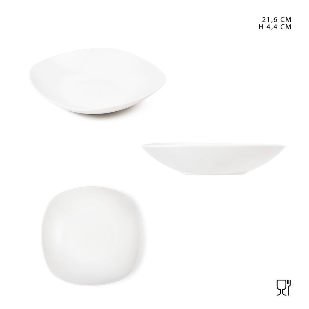 Plato hondo de porcelana cuadrado 21.6cm para cocina