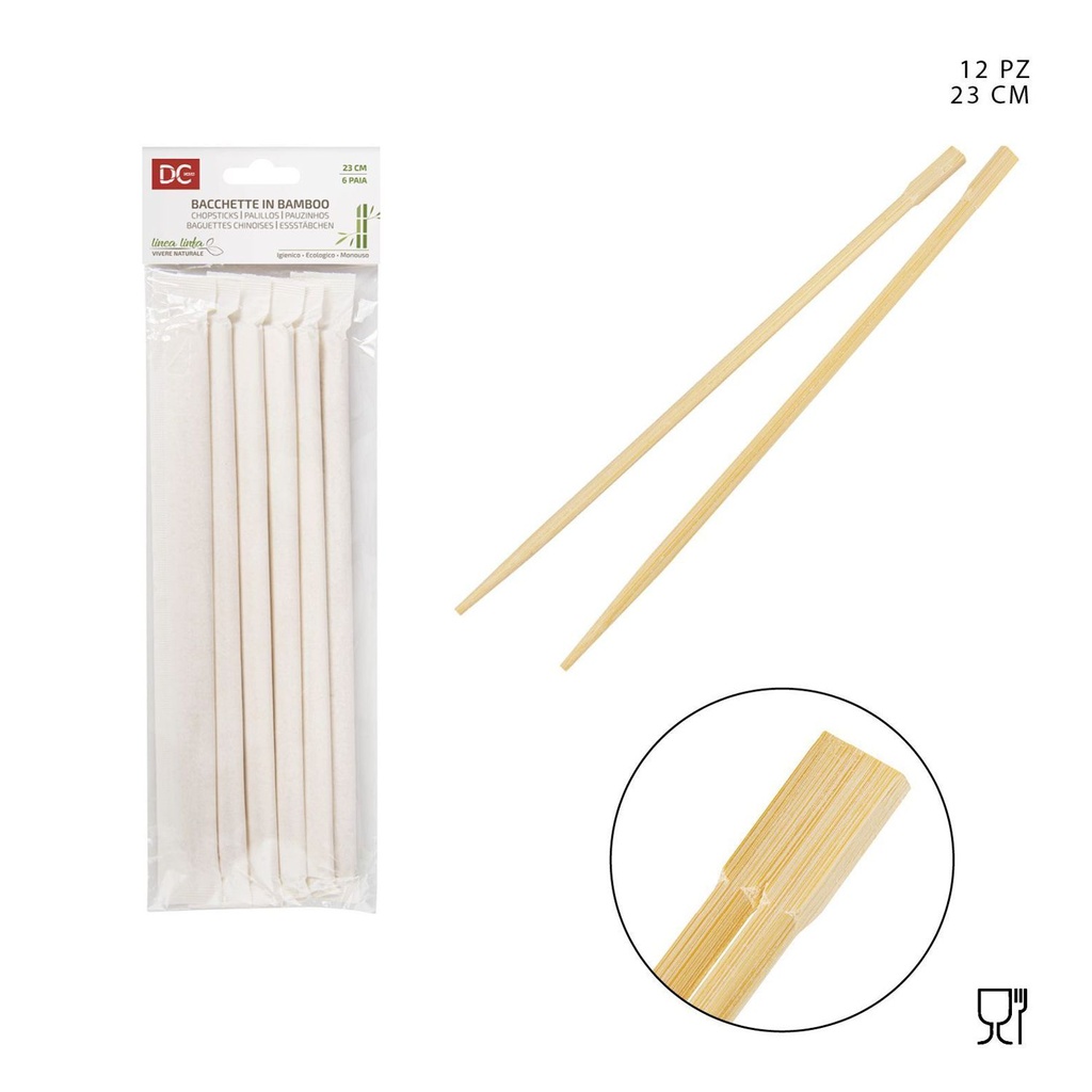 Paliillos de bambú desechables 23 cm 12 unidades - Accesorios de cocina