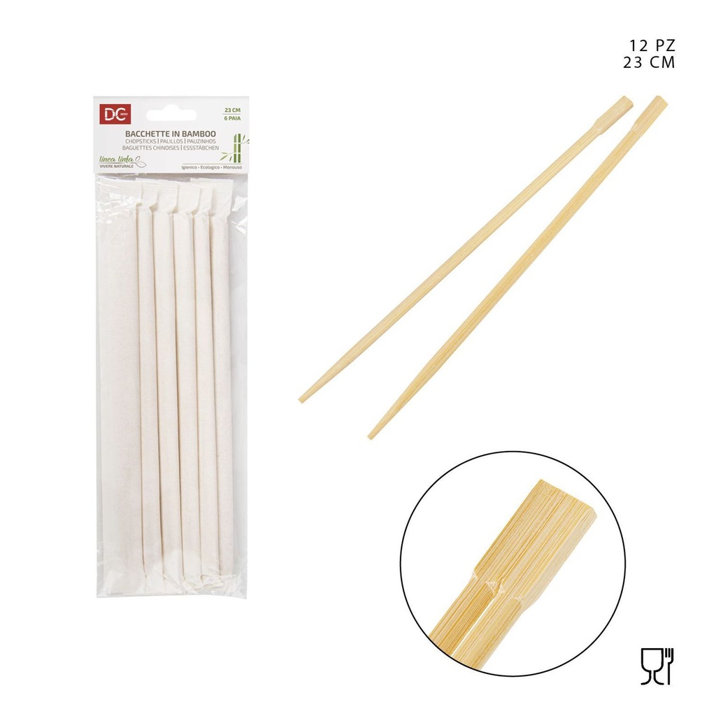 Palillos desechables de bambú 23cm 12pz para comida asiática