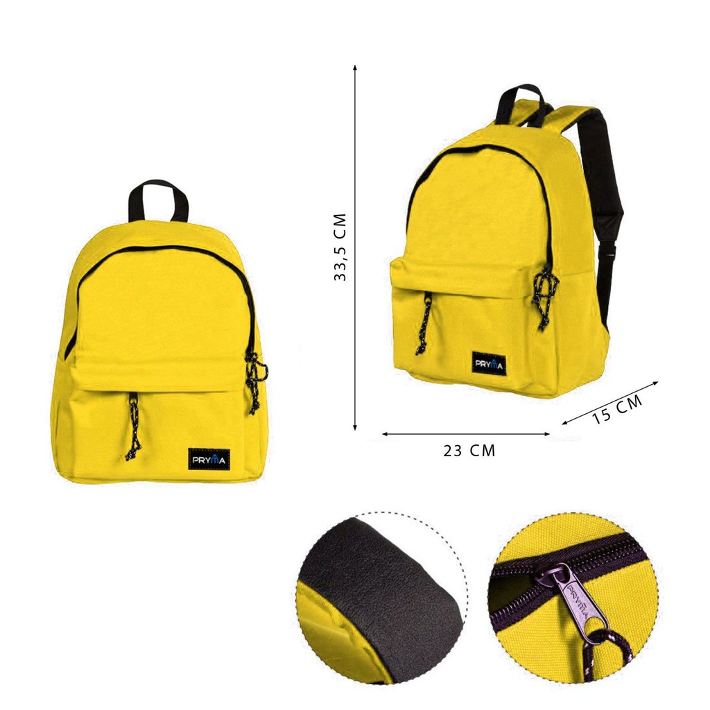 Mochila escolar amarilla 33.5x23x15cm para niños y estudiantes